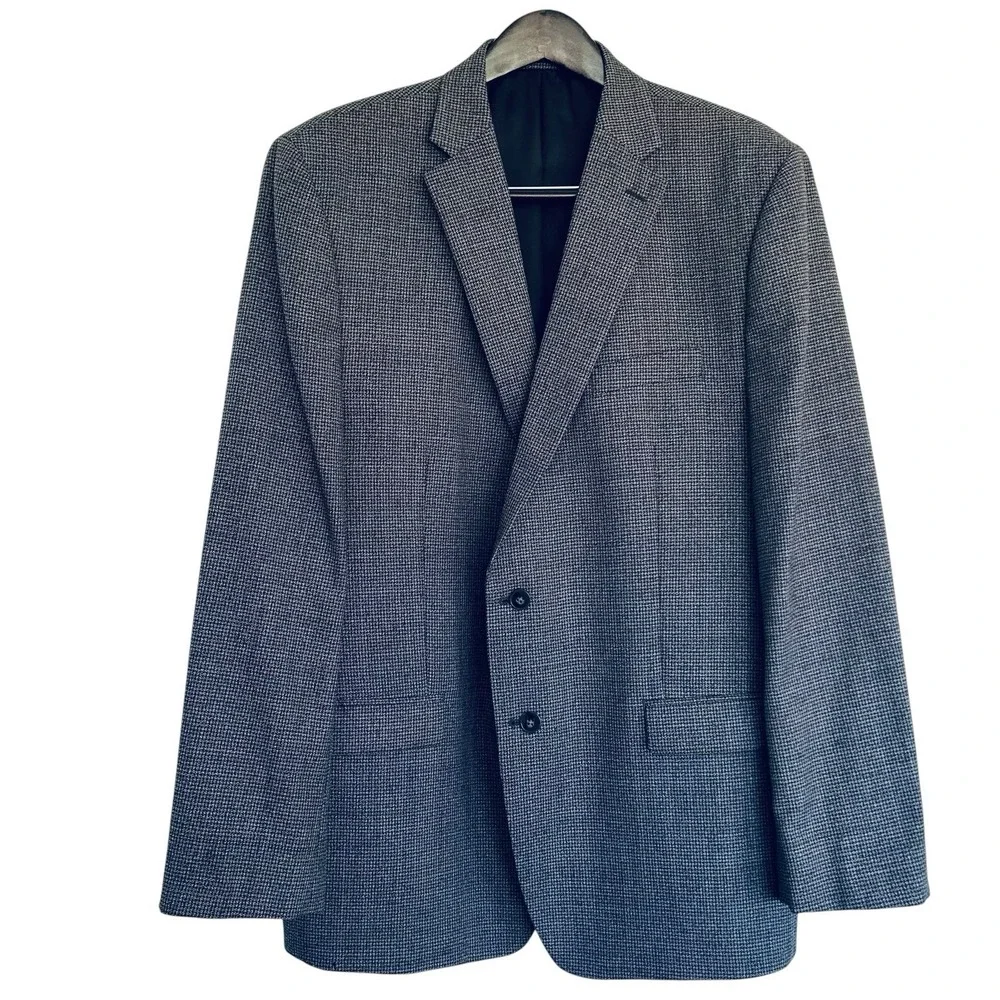 Calvin Klein 48L Gray Black Houndstooth Wool Blazer 2 Button Double Vent Sport